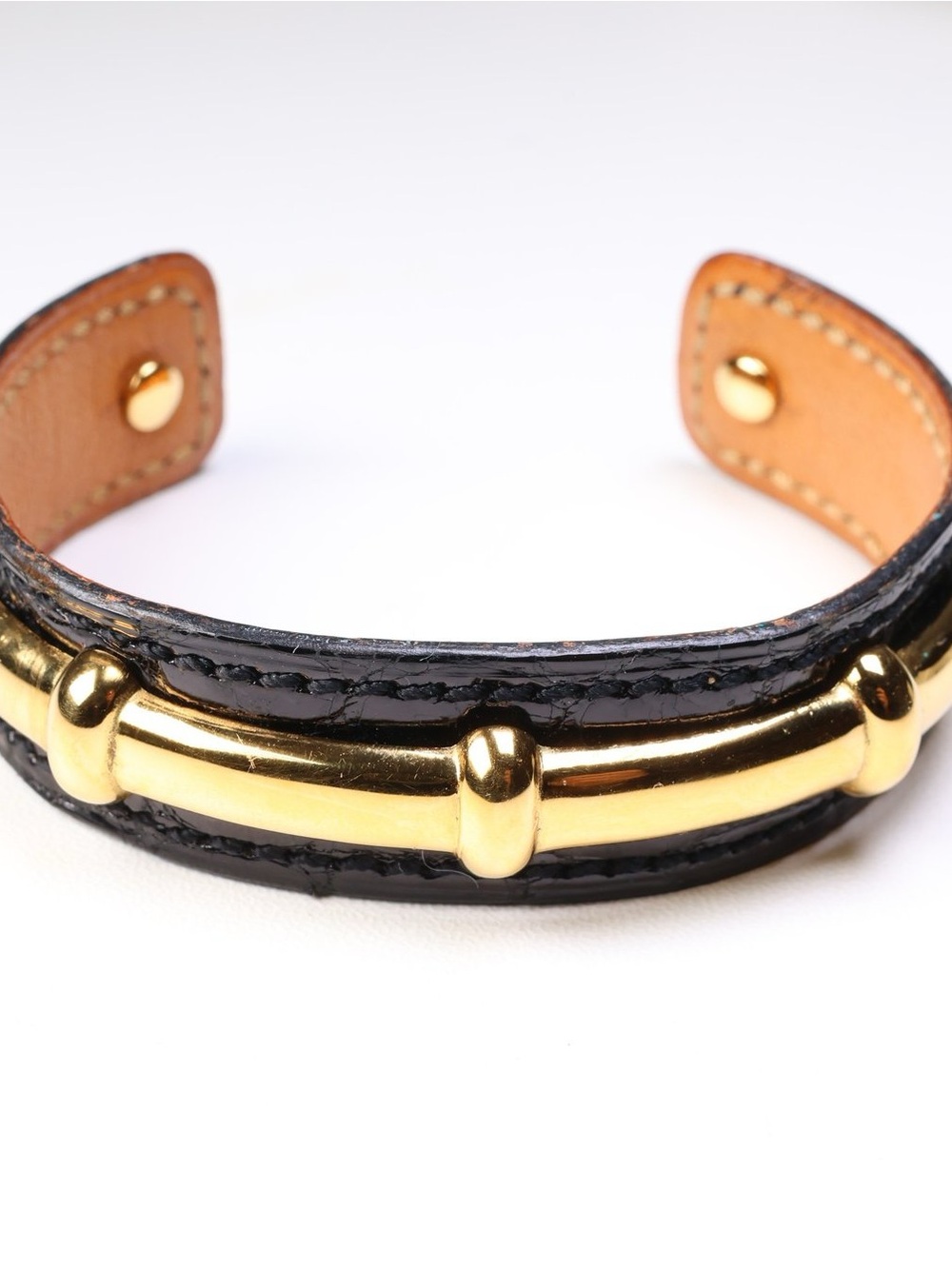 HERMES Gold Black Agatha Bangle Bracelet Vintage Jewelry
